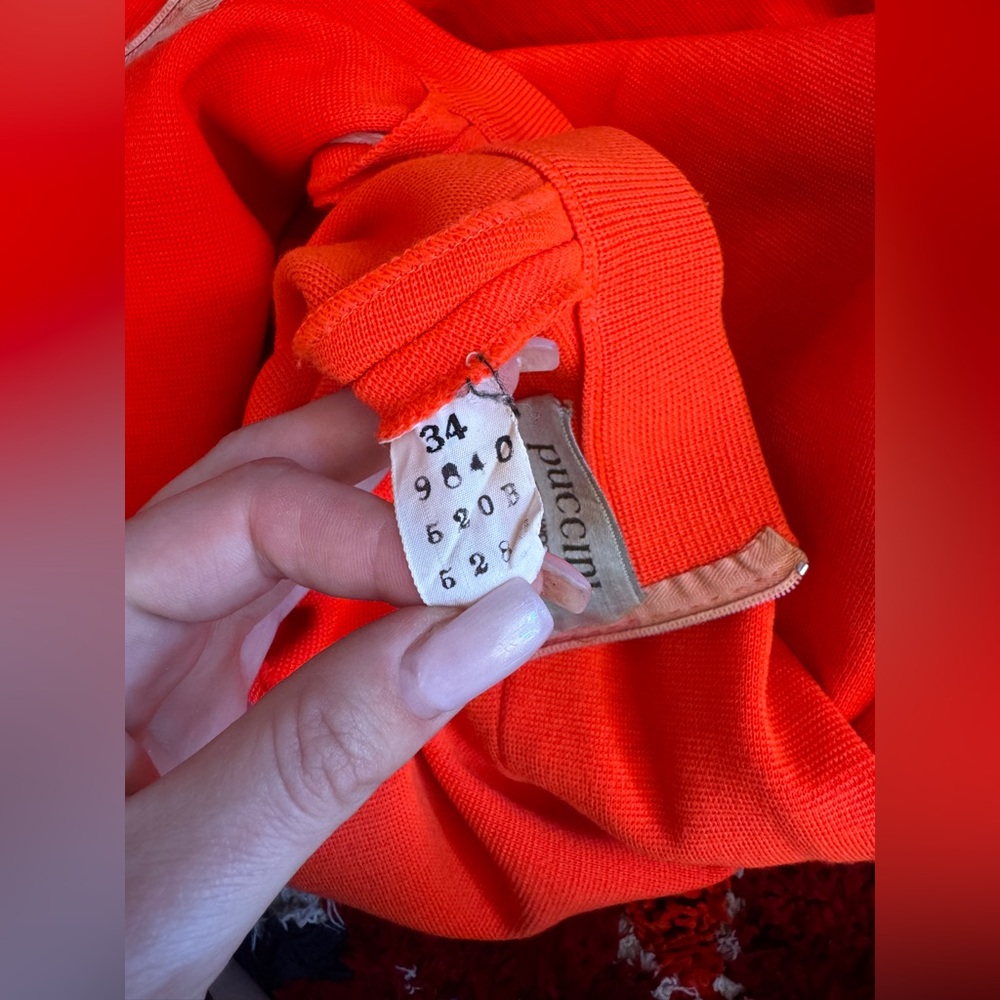 60s Vintage Bright Orange Knit Scooter Dress Sz M - Picture 13 of 13
